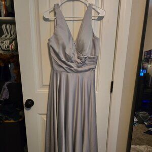 Elegant Silver Satin Formal Dress